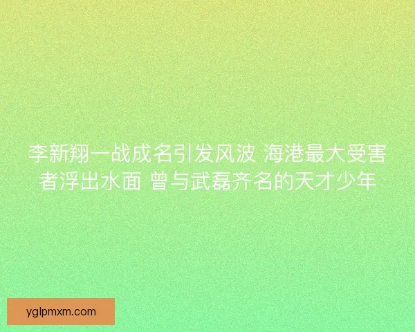 李新翔一战成名引发风波 海港最大受害者浮出水面 曾与武磊齐名的天才少年